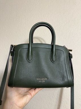kate spade mini knott zip top Dark Green Pebbled Leather Crossbody Satchel